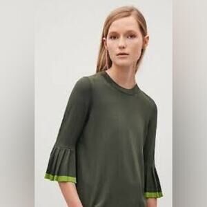 COS Knit Top with Bell Sleeves Small Green